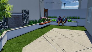 Landscape design with patio, grass, and raised beds - Bonilla's Landscapes
