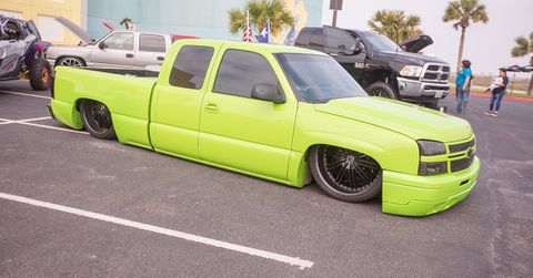 Lime green lowrider truck