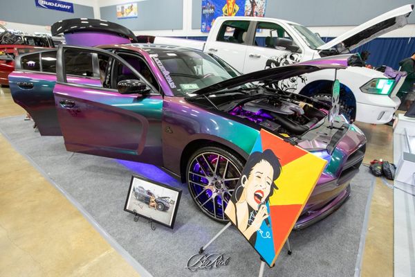A sports car with a custom paint job