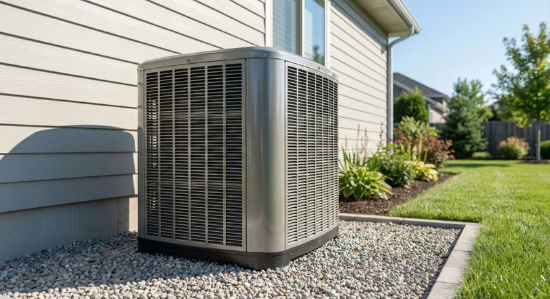 A modern residential HVAC unit installed outdoors on a sunny day, representing a high-efficiency replacement system.