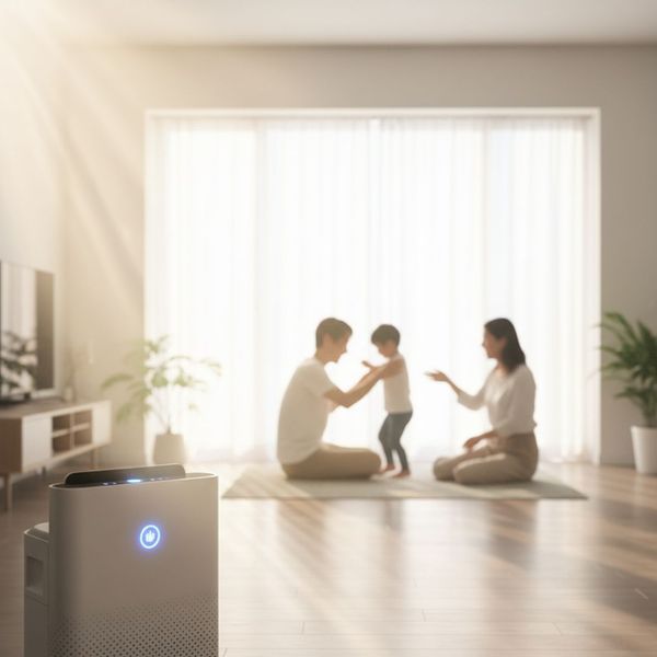 an indoor environment with light filtering through