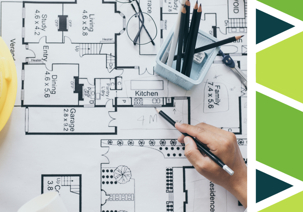 A contractor's blueprint for a new home build.