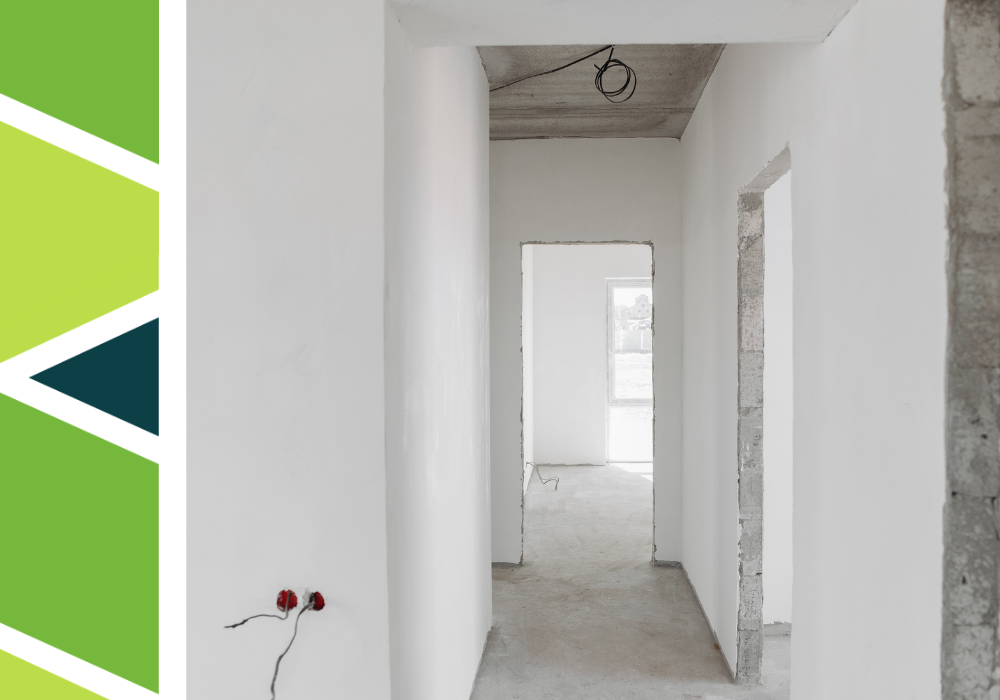 Newly installed drywall and sheetrock.