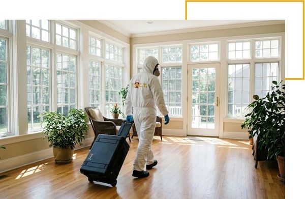 Restored and completely purified residential sunroom after professional remediation.