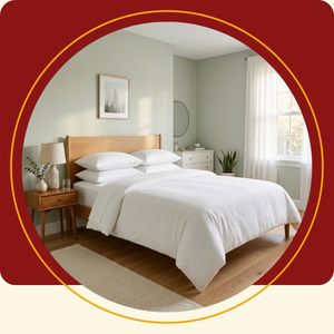 Clean, fully restored bedroom with white linens and bed