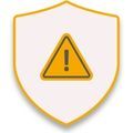 Warning triangle icon inside a gold shield