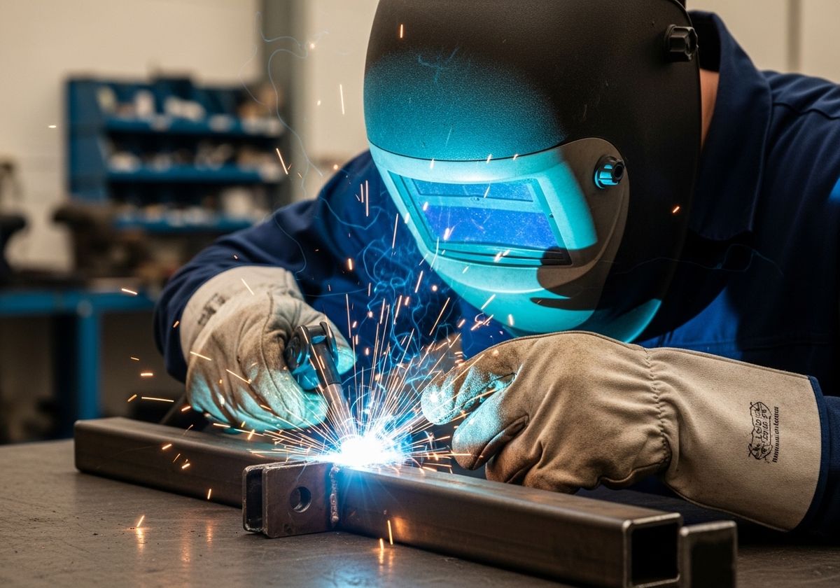 Welder at work with protective gear