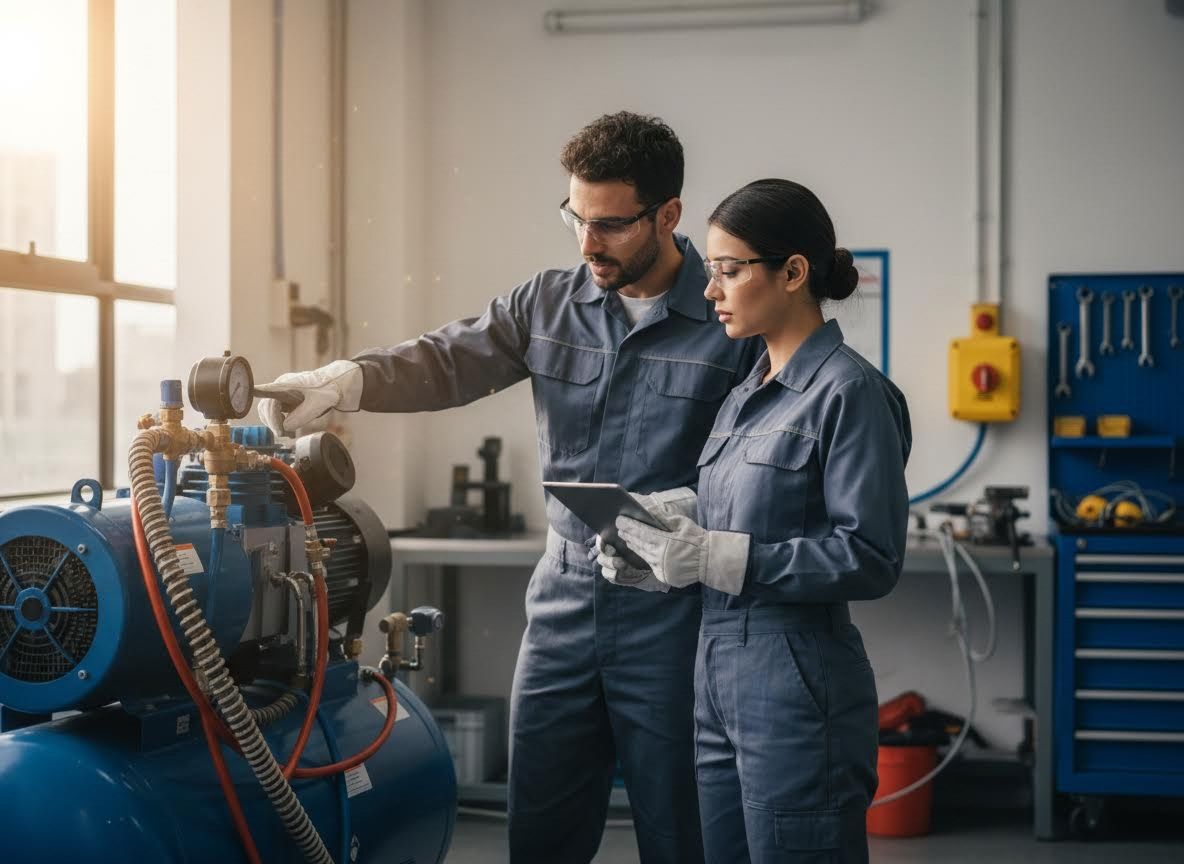 Mechanics Inspecting Industrial Machine
