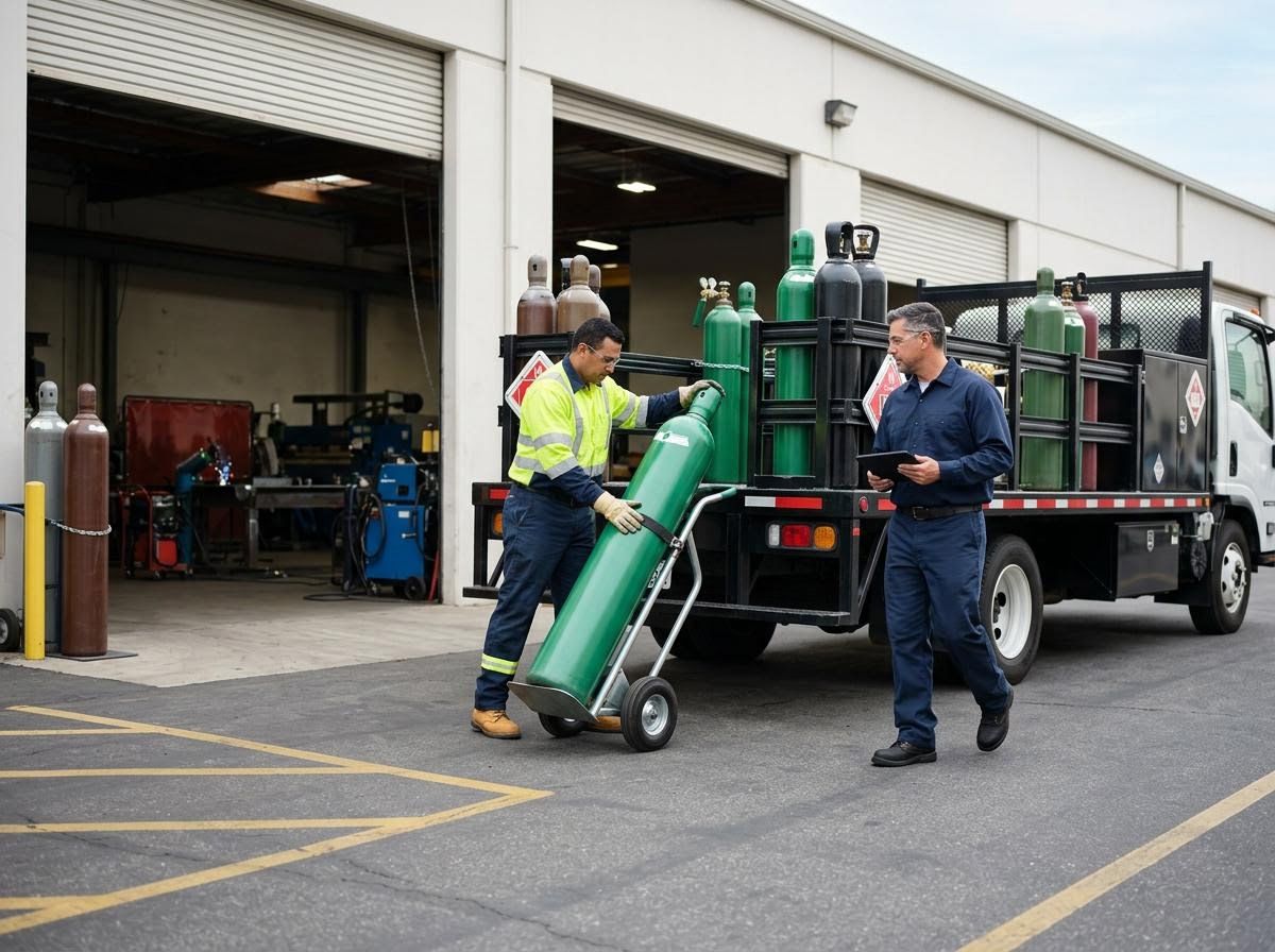 Workers Loading Industrial Gas Cylinders