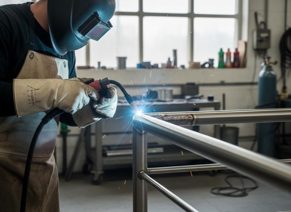 Person Welding Metal in Workshop