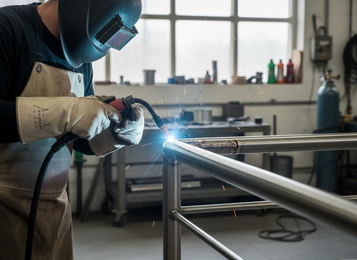 Person Welding Metal in Workshop