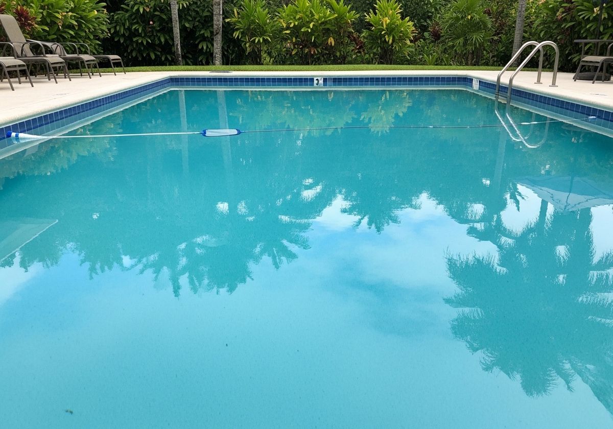 Swimming pool with palm tree reflections