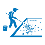 icon of leaves being cleaned out of pool by person