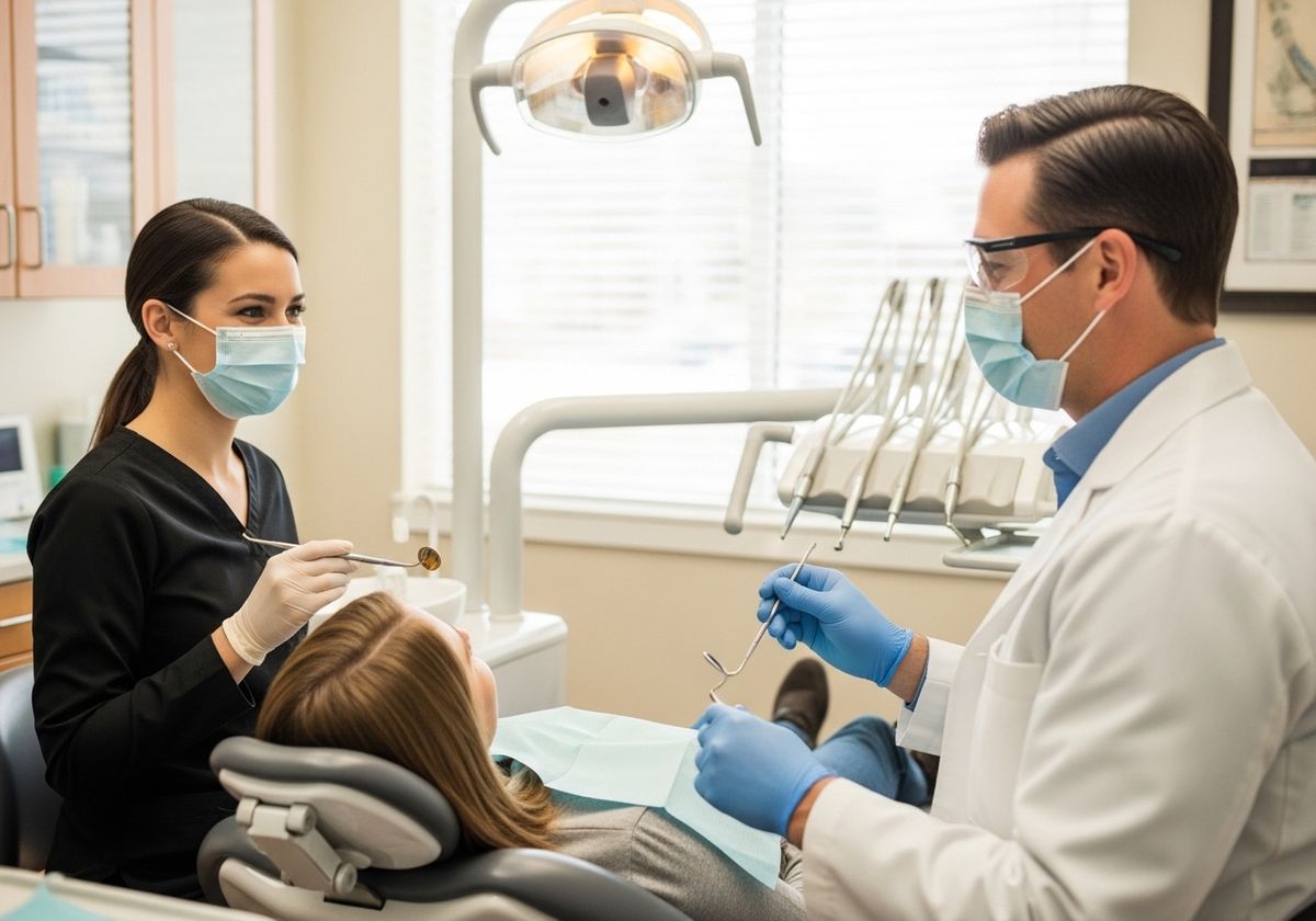 Dentist and Assistant Examining Patient