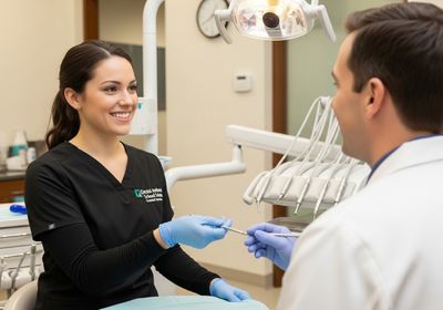 Dental Assistant Passing Instrument to Dentist