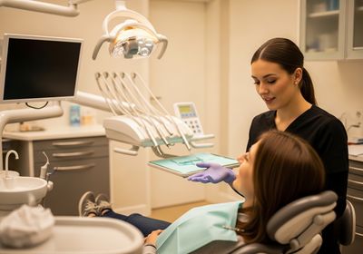 Dentist explaining a procedure to a patient