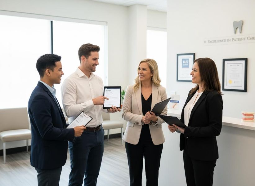Professionals Discussing in a Clinic Setting