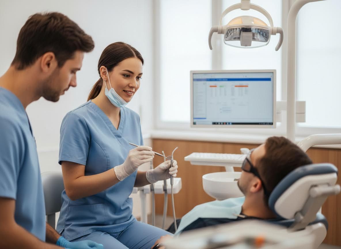 Dental Professionals Examining Patient in Clinic