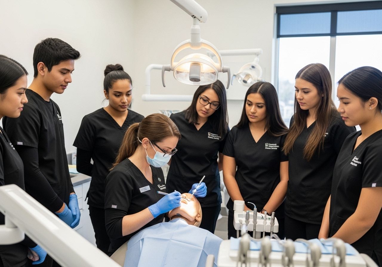 Dental Students Practicing on Mannequin