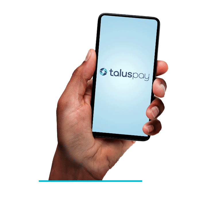 mobile phone with Talus logo on the screen