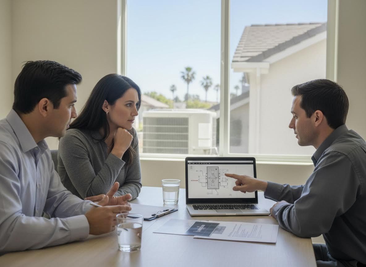 Professionals Reviewing Technical Diagram on Laptop