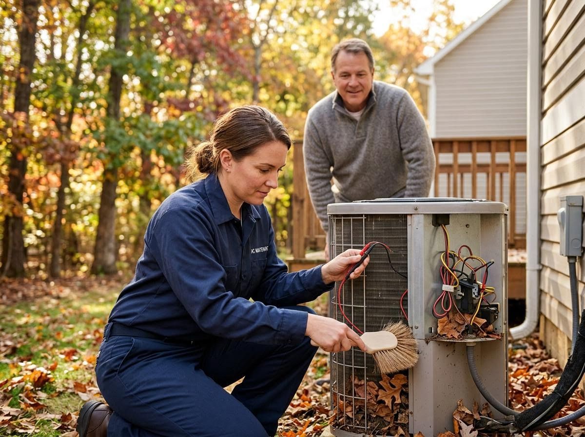 HVAC technician servicing outdoor AC unit