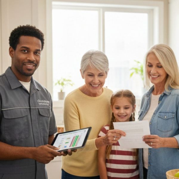 satisfied family after an HVAC installation