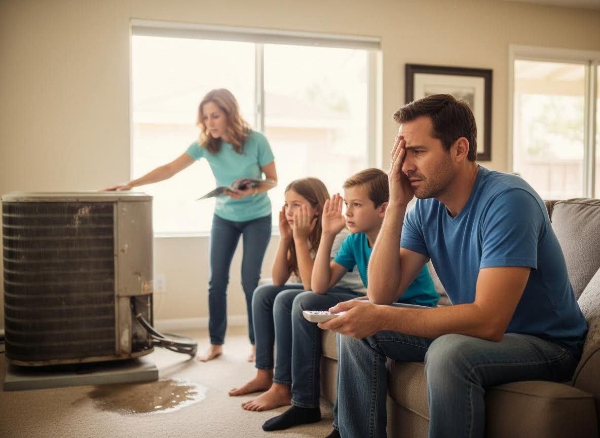 Family upset by broken AC unit leaking water