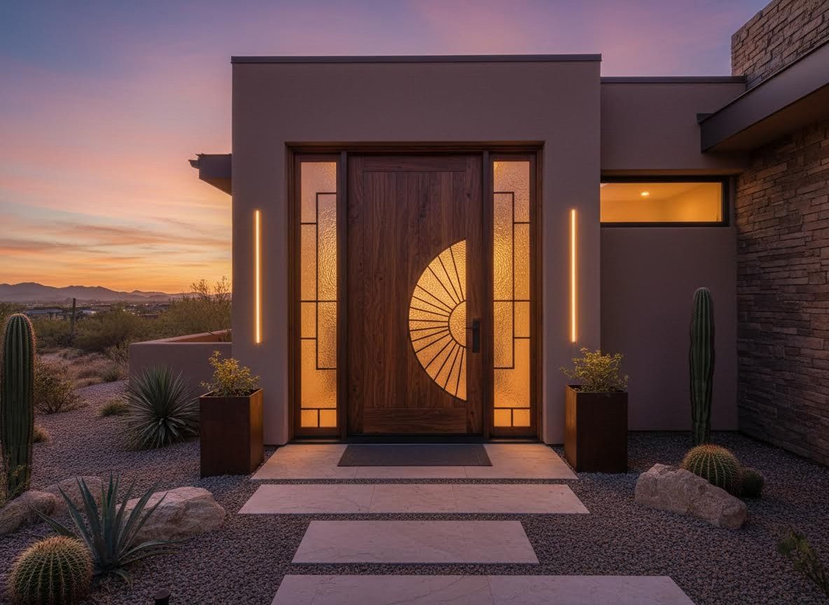 Modern Desert Home Entryway at Sunset