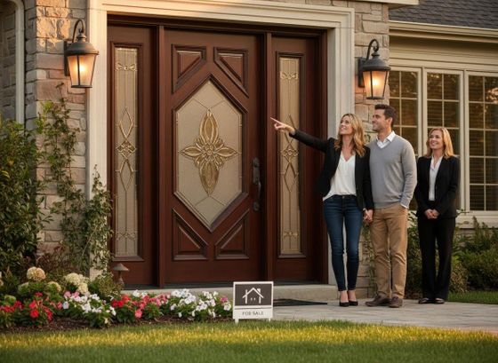 Couple and Real Estate Agent Viewing a For Sale House