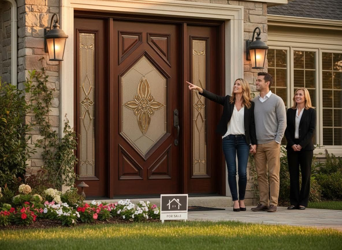 Couple and Real Estate Agent Viewing a For Sale House