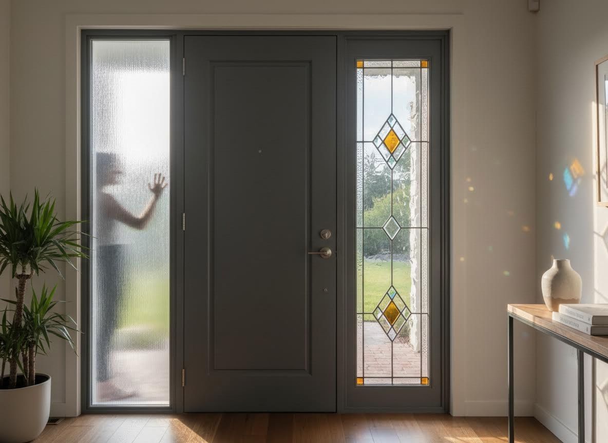 Modern Front Door with Frosted and Stained Glass Entryway
