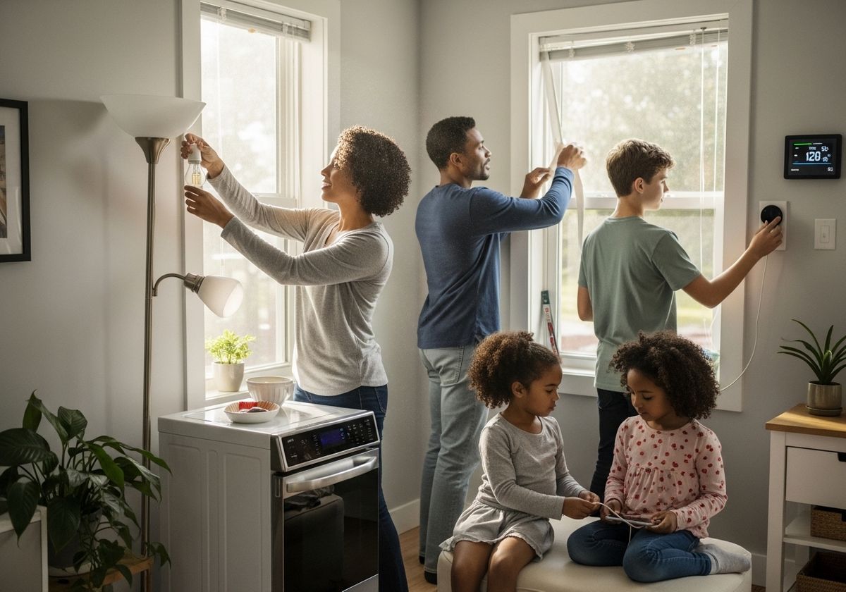 Family working on home projects together