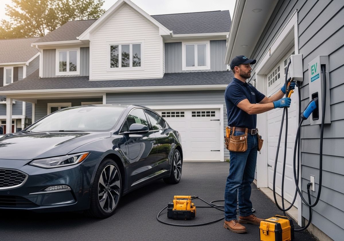 Electrician installing EV charger