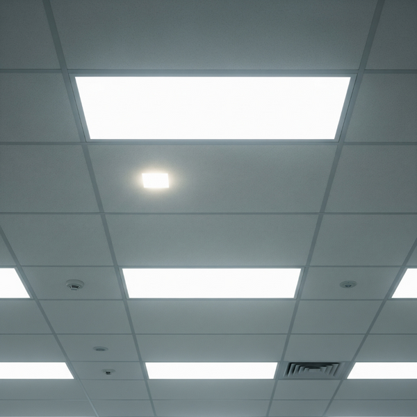 Flickering office lights indicating a potential electrical issue. Flickering office lights indicating a potential electrical issue.