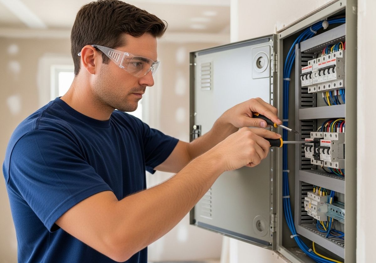 Electrician Working on Electrical Panel