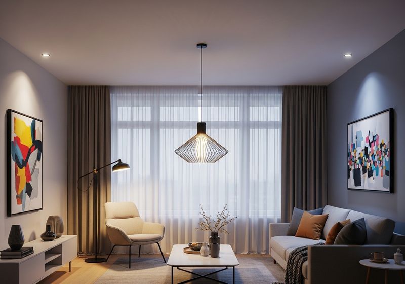 Modern Living Room with Statement Lighting