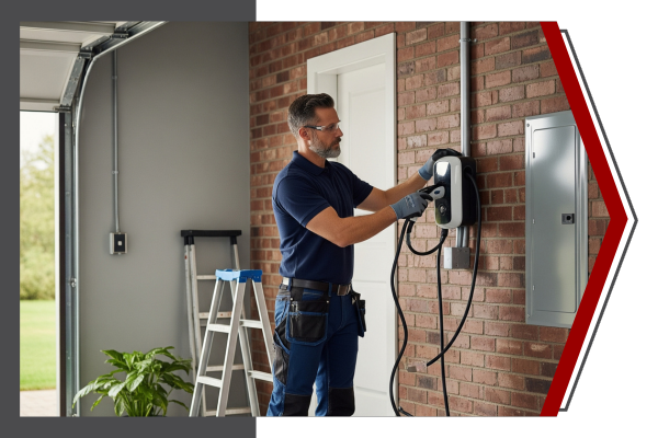 man installing EV charger
