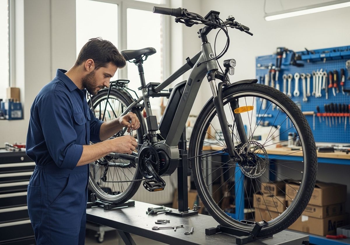 Bicycle Mechanic Repairing Electric Bike