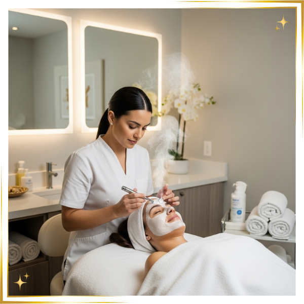 a woman relaxing while receiving a professional facial from an esthetician