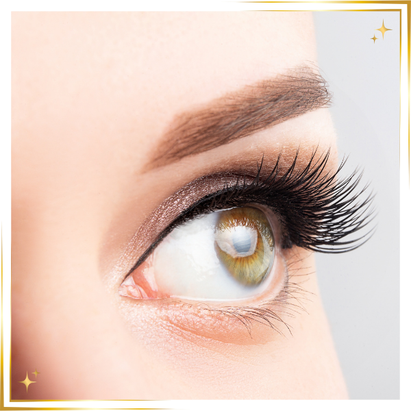 an eye with expertly applied eyelash extensions