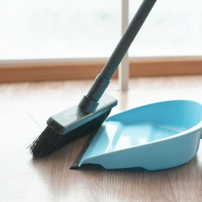 sweeping into a dustpan