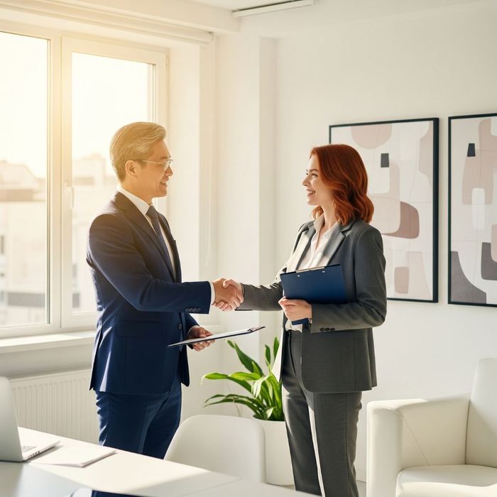 A handshake in a professional setting, symbolizing trust and successful legal representation.