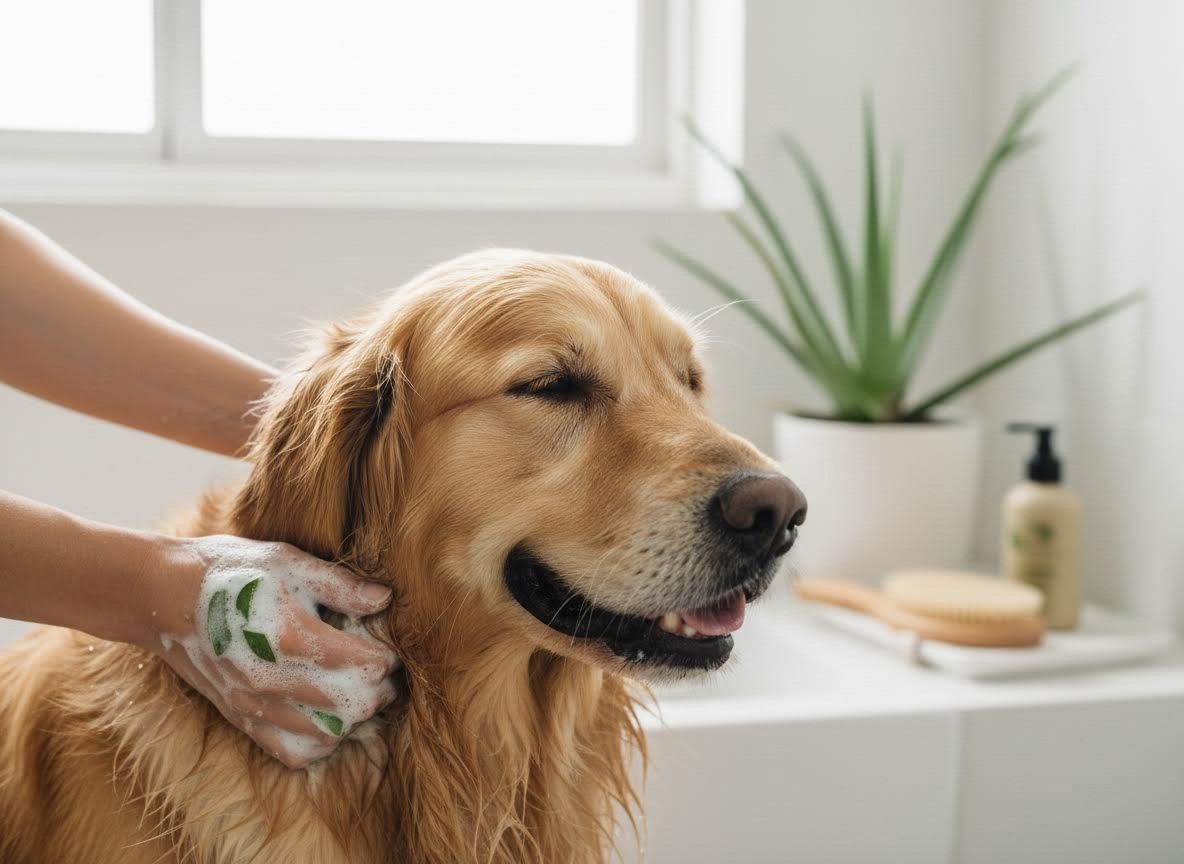 Golden Retriever Enjoying a Bath