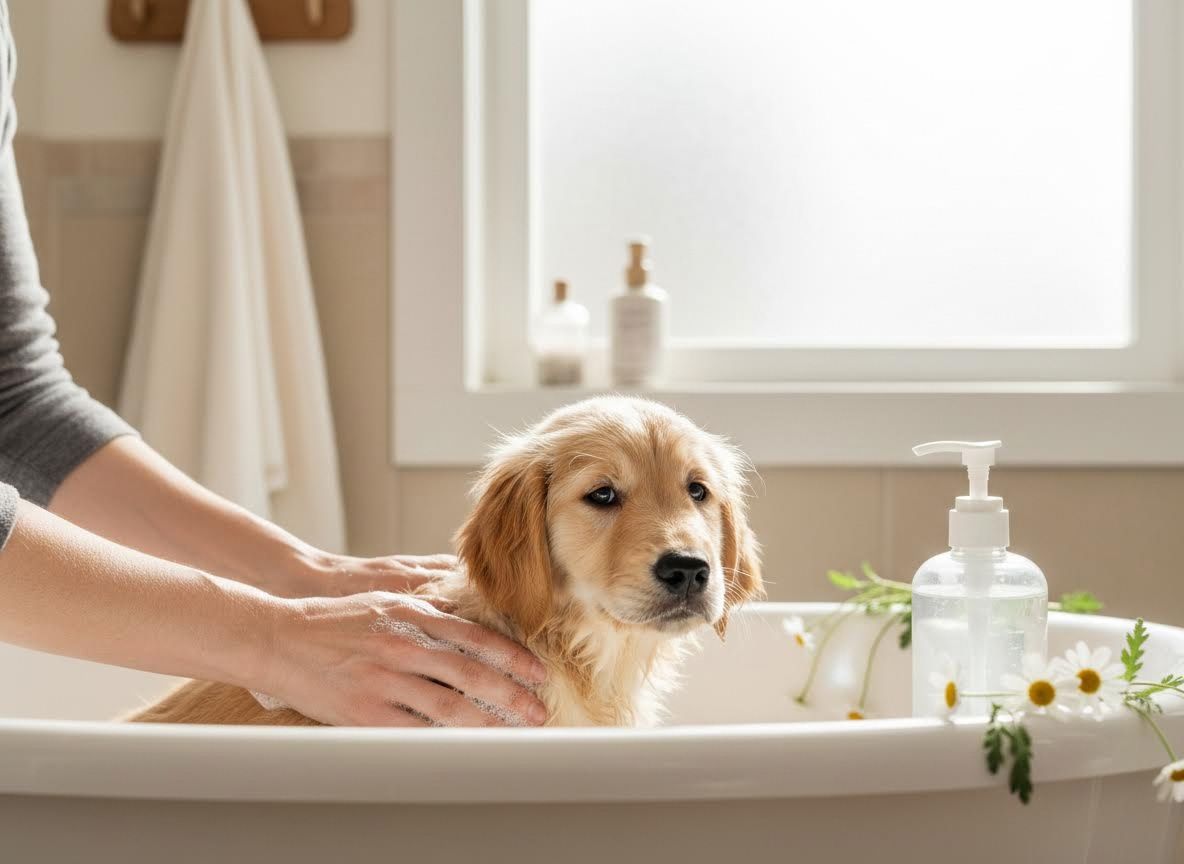 Golden Retriever Puppy Bath