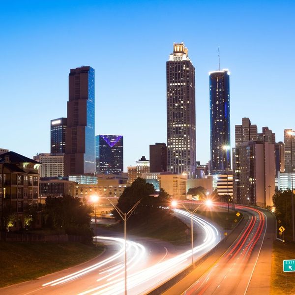 Metro Atlanta skyline over traffic