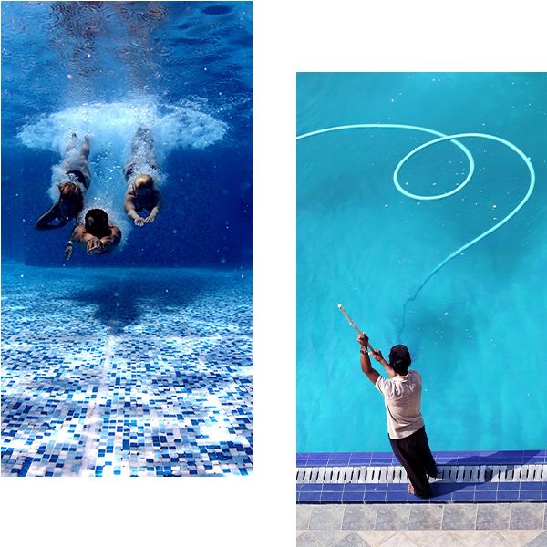 a person cleaning a pool