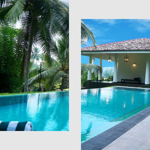 A split image of a crystal blue pool.