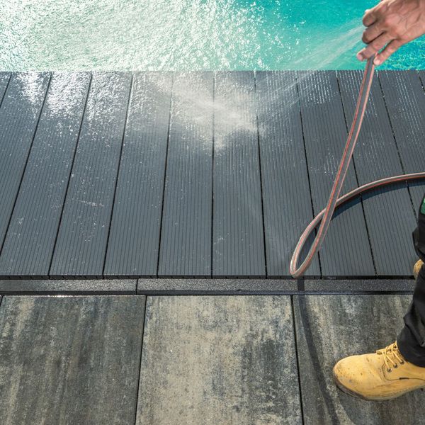 cleaning pool deck