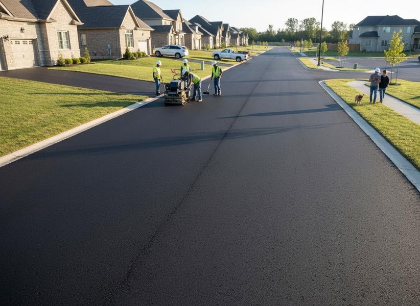 Residential Street Paving Crew at Work
